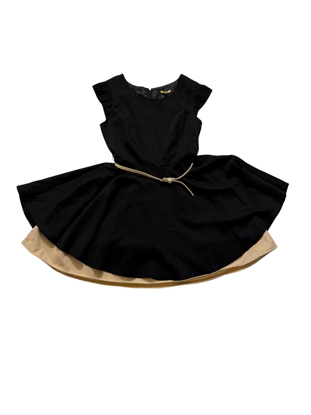 Angel Chic Black Mini Dress with Cream Accent Layer | Small